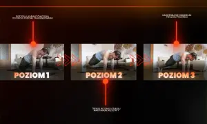 Kalistenika dla początkujących - plan. Trzy poziomy ćwiczeń: na kolanach, w desce i z nogami na podwyższeniu.