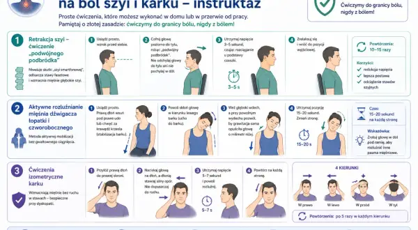 Kinezyterapia co to? Proste ćwiczenia na ból szyi i karku. Wzmacniaj mięśnie, poprawiaj ruchomość i zapobiegaj nawrotom bólu.