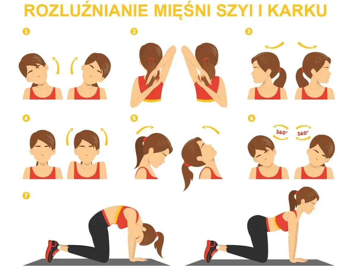Ćwiczenia na rozluźnienie mięśni szyi i karku. Pomagają zniwelować ból karku i napięcie.