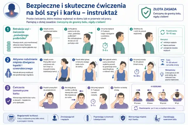 Kinezyterapia co to? Proste ćwiczenia na ból szyi i karku. Wzmacniaj mięśnie, poprawiaj ruchomość i zapobiegaj nawrotom bólu.